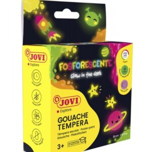 jovi gouache estuche de 4 botes de tempera 35ml tempera escolar colores fosforescentes brilla en la oscuridad secado rapido excelente adherencia lista para usar color surtido
