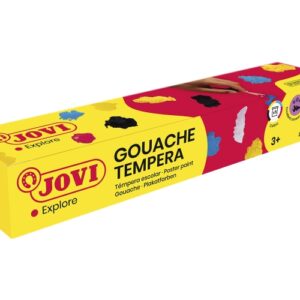 jovi gouache estuche de 5 botes de tempera escolar 35ml mezclables para papel, cartulina, madera, tela, pasta de modelar y fango incluye pincel color surtido