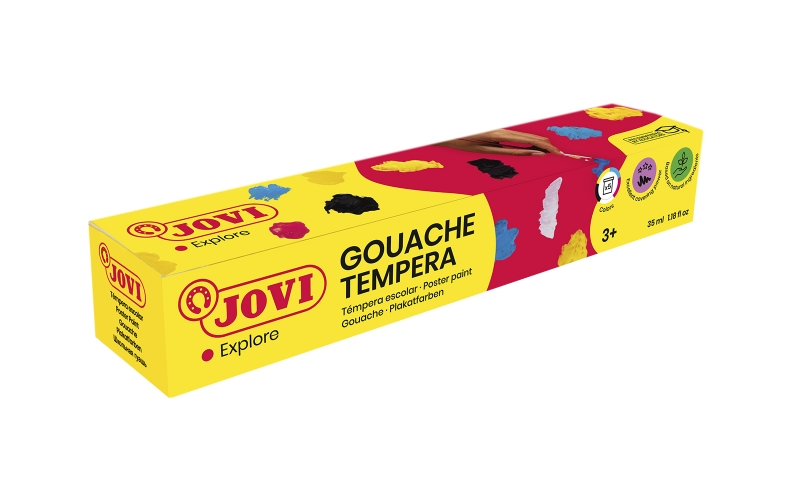 jovi gouache estuche de 5 botes de tempera escolar 35ml mezclables para papel, cartulina, madera, tela, pasta de modelar y fango incluye pincel color surtido