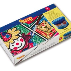 jovi pack de 7 botes de tempera 35ml mezclables para papel, cartulina, madera, tela, pasta de modelar y barro incluye pincel colores surtidos