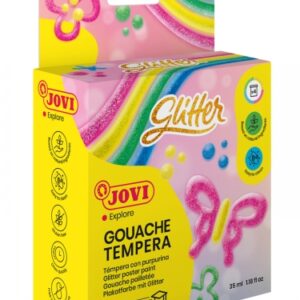 jovi glitter gouache estuche de 4 botes de tempera 35ml tempera liquida base agua particulas de purpurina excelente rendimiento secado rapido facil aplicacion color surtido