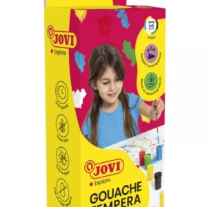 jovi gouache tempera estuche de 6 botes 15ml + pincel mezclables para papel, cartulina, madera, tela, pasta de modelar o fango color surtido