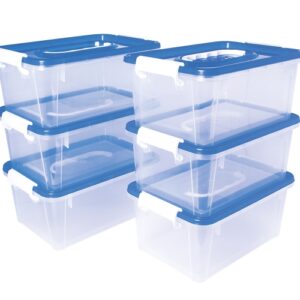 jovi pack de 6 baules para almacenaje escolar 280x190x130mm ideal para material escolar y juguetes facil de apilar cuerpo transparente con tapa azul