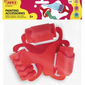 jovi bolsa colgable con 3 rodillos espuma grandes estampados diversos mango resistente ideal para tempera, pintura de dedos y acrilica facil limpieza color rojo