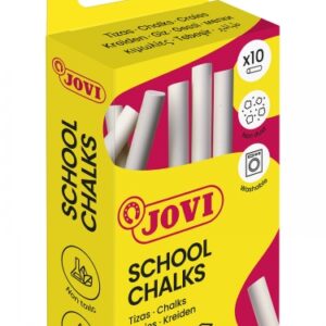 jovi school chalks caja con 10 tizas blancas compactas sin polvo materias primas naturales trazos nitidos faciles de borrar muy resistentes poco resto de polvo color blanco
