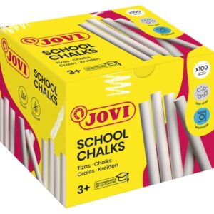 jovi classcolor caja de 100 tizas antipolvo blancas compactas sin polvo materias primas naturales trazos nitidos faciles de borrar resistentes redondas color blanco