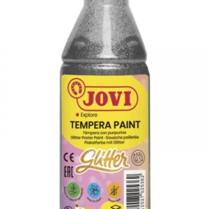 jovi glitter tempera liquida base agua 250ml particulas de purpurina excelente rendimiento secado rapido fluidez optima adherencia en multiples superficies color plata