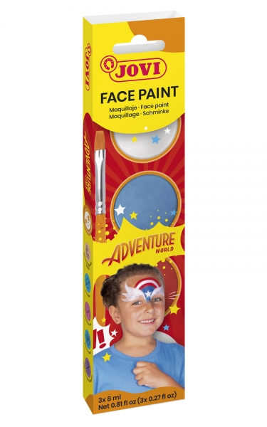 jovi adventure estuche de 3 botes 8ml maquillaje crema + accesorios hipoalergenico facil aplicacion base grasa elimina sin agua incluye esponja y pincel color surtido