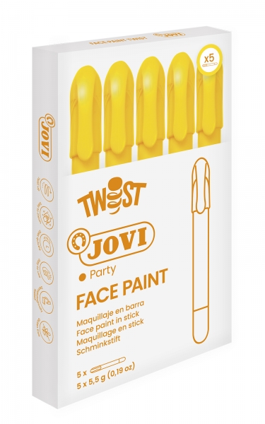 jovi twist stick de pintura de cara hipoalergenico base agua facil aplicacion gran cobertura seca rapido facil de retirar sin parabenos color amarillo