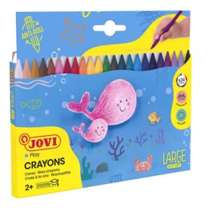 jovi large easy grip pack de 24 ceras plasticas hexagonales facil de sacar punta no mancha ideal para manos pequeñas colores surtidos