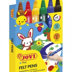 jovi felt pens estuche de 6 rotuladores jumbo tinta de gran fijacion punta resistente grip ergonomico capuchon ventilado trazo homogeneo color surtido