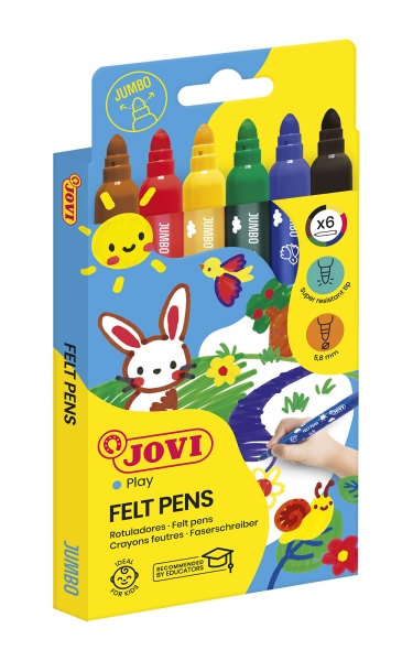 jovi felt pens estuche de 6 rotuladores jumbo tinta de gran fijacion punta resistente grip ergonomico capuchon ventilado trazo homogeneo color surtido