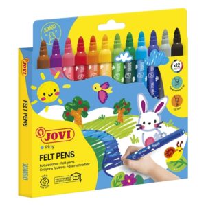 jovi felt pens estuche de 12 rotuladores jumbo punta de 5.8mm amplia variedad de tonos tinta de gran fijacion capuchon de seguridad ventilado colores surtidos