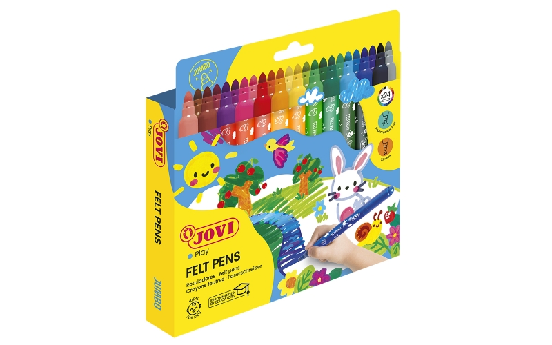 jovi felt pens estuche de 24 rotuladores jumbo punta de 5.8mm amplia variedad de tonos tinta de gran fijacion capuchon de seguridad ventilado colores surtidos
