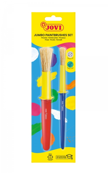 jovi jumbo paint brushes pack 1 pincel mediano + 1 pincel grueso pelo natural mango de plastico no gotean facil limpieza sistema de corona anti rodamiento color varios