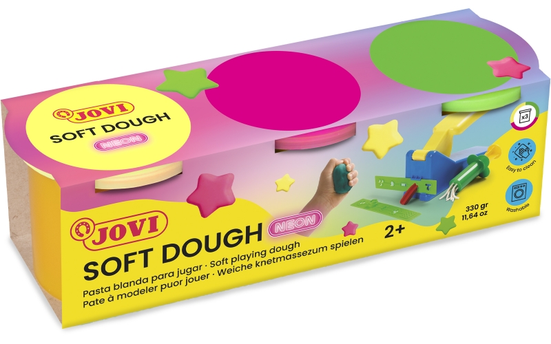 jovi soft dough blandiver pack de 3 botes 110gr blanda y flexible facil de amasar y moldear ideal para iniciacion al modelaje colores neon surtidos