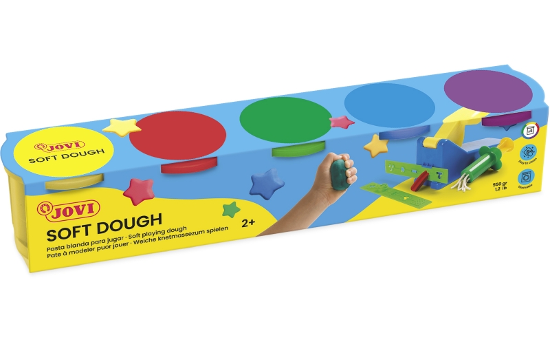 jovi soft dough estuche de 5 botes 110g blanda y flexible facil de amasar y moldear fomenta creatividad y motricidad fina uso educativo y terapeutico color surtido