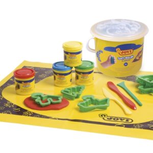 jovi soft dough blandiver cubo 4 botes 50gr + accesorios blanda y flexible facil de amasar y moldear ideal para iniciacion al modelaje color varios