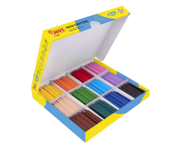 jovi jumbo easy grip caja de 300 ceras triangulares super resistentes no manchan ni se rompen agarre facil ideal paea escuelas infantiles colores surtido