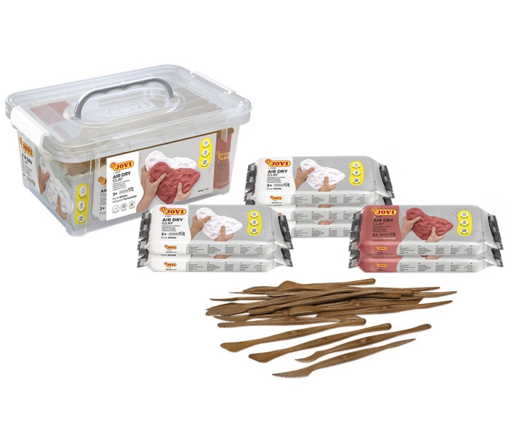 jovi air dry pack con 7 paquetes de pasta para modelar de 500gr cada uno + 20 espatulas secado al aire facil de moldear acabado fino y suave colores surtidos