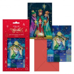 dohe nativity pack de 8 tarjetas de felicitacion navideña con sobre 2 modelos distintos tamaño 12,2x23,5cm papel offset impresas a todo color