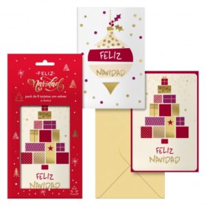 dohe glytter pack de 8 tarjetas de felicitacion navideña con sobre 2 modelos distintos tamaño 12,2x23,5cm papel offset impresas a todo color
