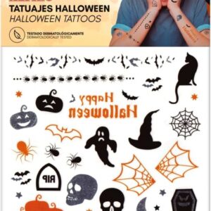 alpino pack de tatuajes halloween diseños terrorificos colores plata, negro y naranja