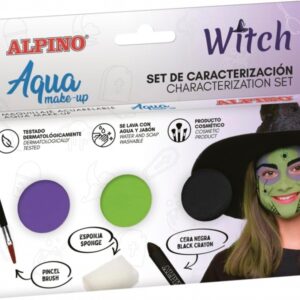 alpino aqua make up set de caracterizacion de bruja 3 polveras + cera negra + pincel + esponja