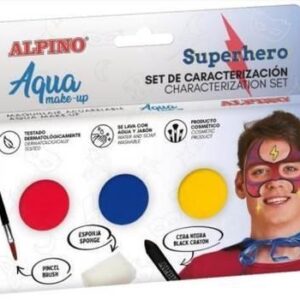 alpino aqua make up set de caracterizacion de superheroes 3 polveras + cera negra + pincel + esponja