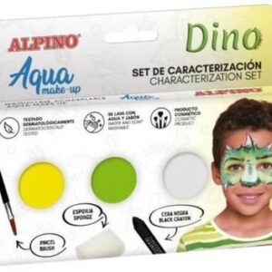 alpino aqua make up set de caracterizacion de dinosaurio 3 polveras + cera negra + pincel + esponja