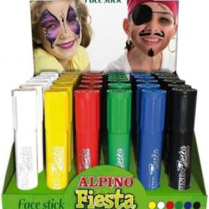 alpino fiesta face stick expositor con 36 barritas de pintura facial sistema retractil giratorio se lava con agua testado dermatologicamente