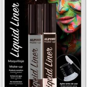 alpino make up liquid liner pack con 2 botes de maquillaje liquido con aplicador se lava con agua testado dermatologicamente colores blanco y negro