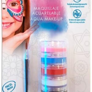 alpino fiesta aqua make up pack torre de maquillaje facial acuarelable con 5 colores diferentes + pincel + esponja se lava con agua y jabon testado dermatologicamente colores surtidos