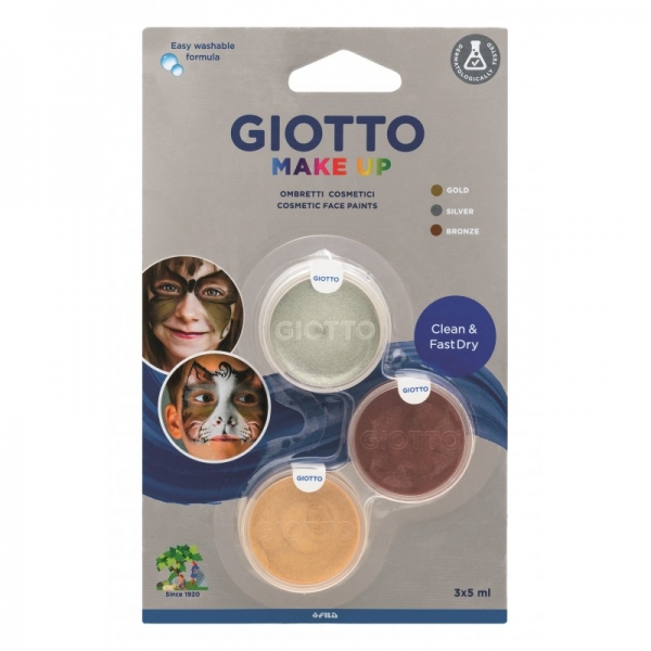 giotto make up metallic pack con 3 maquillajes faciales se lava con agua dermatologicamente testado colores metalicos surtidos