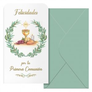 dohe caliz pack de 6 tarjetas/billeteros de felicitacion de comunion con sobre tamaño 9x16cm papel offset impresas a todo color