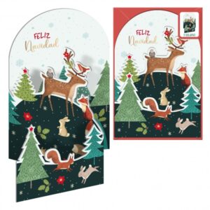 dohe animales en el bosque pack de 6 tarjetas desplegables de felicitacion navideña con sobre impresas a todo color