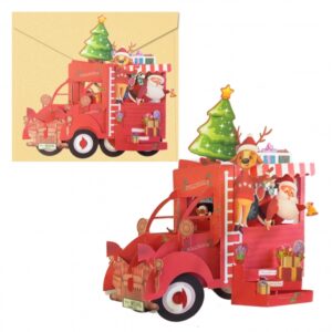 dohe truck tarjeta 3d de felicitacion navideña con sobre tamaño 14.5x11cm impresas a todo color