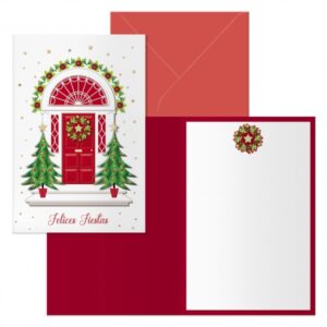 dohe red door pack de 6 tarjetas de felicitacion navideña con sobre tamaño cerrada 11.5x17cm, abierta 23x17cm papel offset impresas a todo color