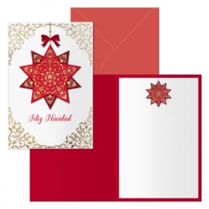 dohe golden star pack de 6 tarjetas de felicitacion navideña con sobre tamaño cerrada 11.5x17cm, abierta 23x17cm papel offset impresas a todo color