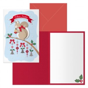 dohe ardilla pack de 6 tarjetas de felicitacion navideña con sobre tamaño cerrada 11.5x17cm, abierta 23x17cm papel offset impresas a todo color