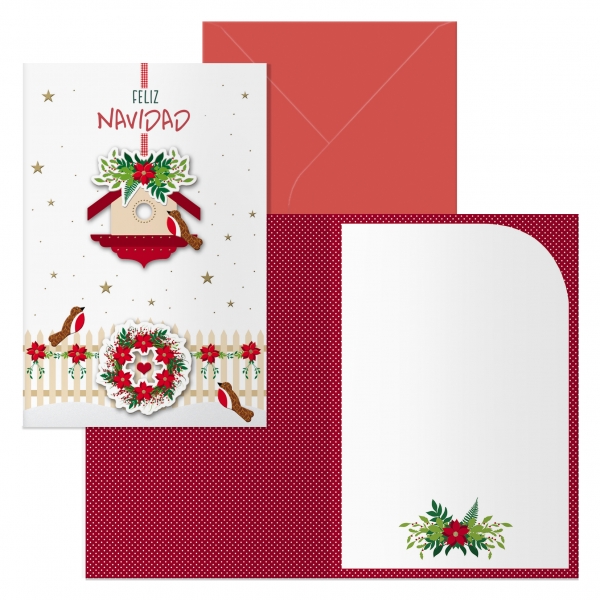 dohe bird house pack de 6 tarjetas de felicitacion navideña con sobre tamaño cerrada 11.5x17cm, abierta 23x17cm papel offset impresas a todo color