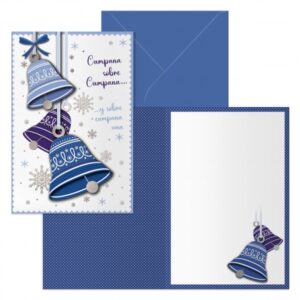 dohe campanas pack de 6 tarjetas de felicitacion navideña con sobre tamaño cerrada 11.5x17cm, abierta 23x17cm papel offset impresas a todo color