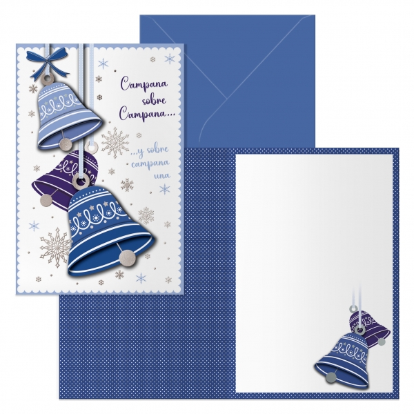 dohe campanas pack de 6 tarjetas de felicitacion navideña con sobre tamaño cerrada 11.5x17cm, abierta 23x17cm papel offset impresas a todo color