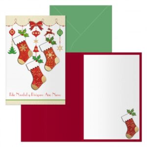 dohe calcetines pack de 6 tarjetas de felicitacion navideña con sobre tamaño cerrada 11.5x17cm, abierta 23x17cm papel offset impresas a todo color