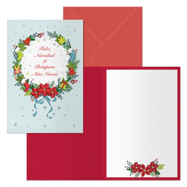 dohe holly pack de 6 tarjetas de felicitacion navideña con sobre tamaño cerrada 11.5x17cm, abierta 23x17cm papel offset impresas a todo color