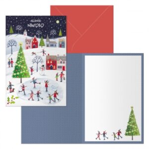 dohe ice rink pack de 6 tarjetas de felicitacion navideña con sobre tamaño cerrada 11.5x17cm, abierta 23x17cm papel offset impresas a todo color