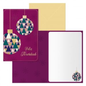 dohe esferas pack de 6 tarjetas de felicitacion navideña con sobre tamaño cerrada 11.5x17cm, abierta 23x17cm papel offset impresas a todo color