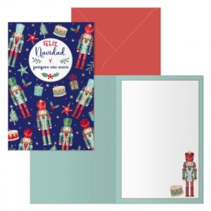 dohe cascanueces pack de 6 tarjetas de felicitacion navideña con sobre tamaño cerrada 11.5x17cm, abierta 23x17cm papel offset impresas a todo color