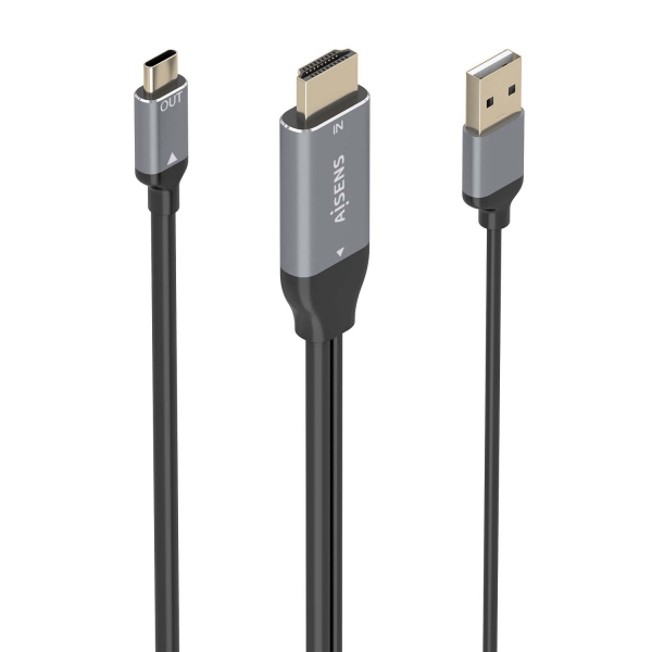 aisens cable conversor aluminio hdmi v2.0 a usb c 4k@60hz hdmi/m+usb a/m usb c/m 1.8m color gris