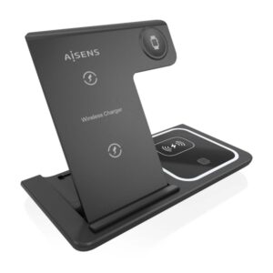 aisens cargador inalambrico usb c 3 en 1 de 15w para movil apple watch ariculares con estuche de carga color negro